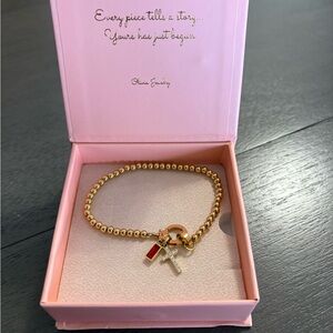 Alice + Olivia Gold Beaded Bracelet with Red and Silver Charms